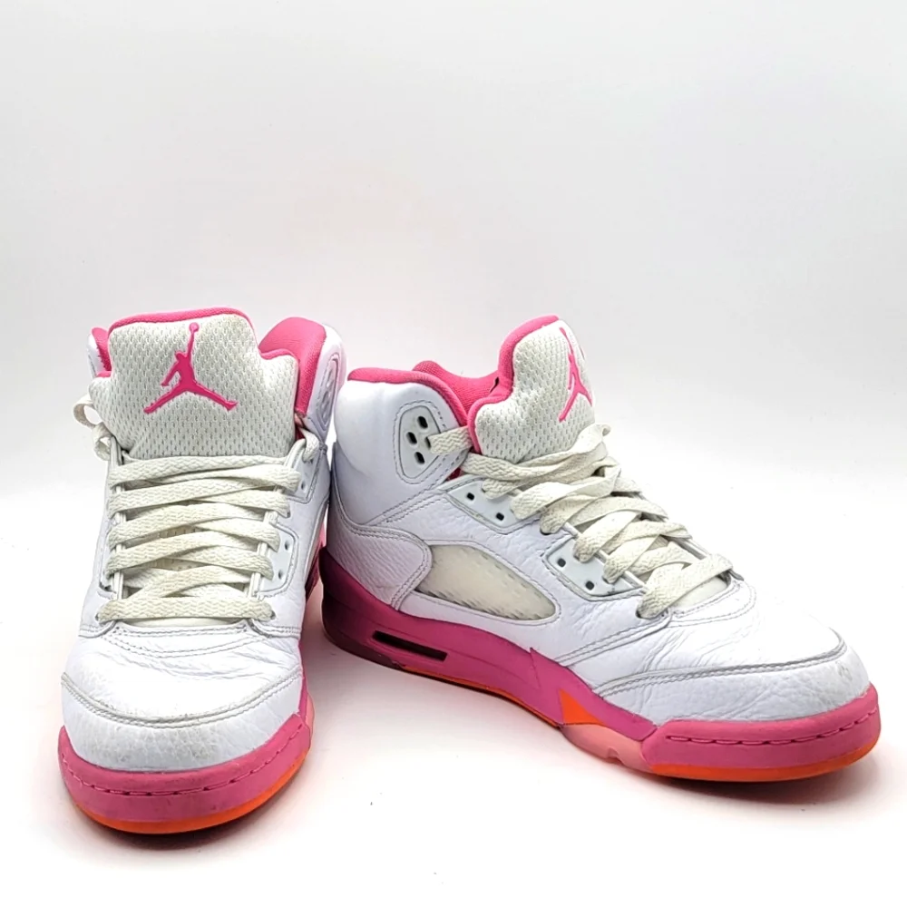 Nike Air Jordan‎ 5 Retro Girls Shoes White/Pink/Orange. Size 4.5. #1174
